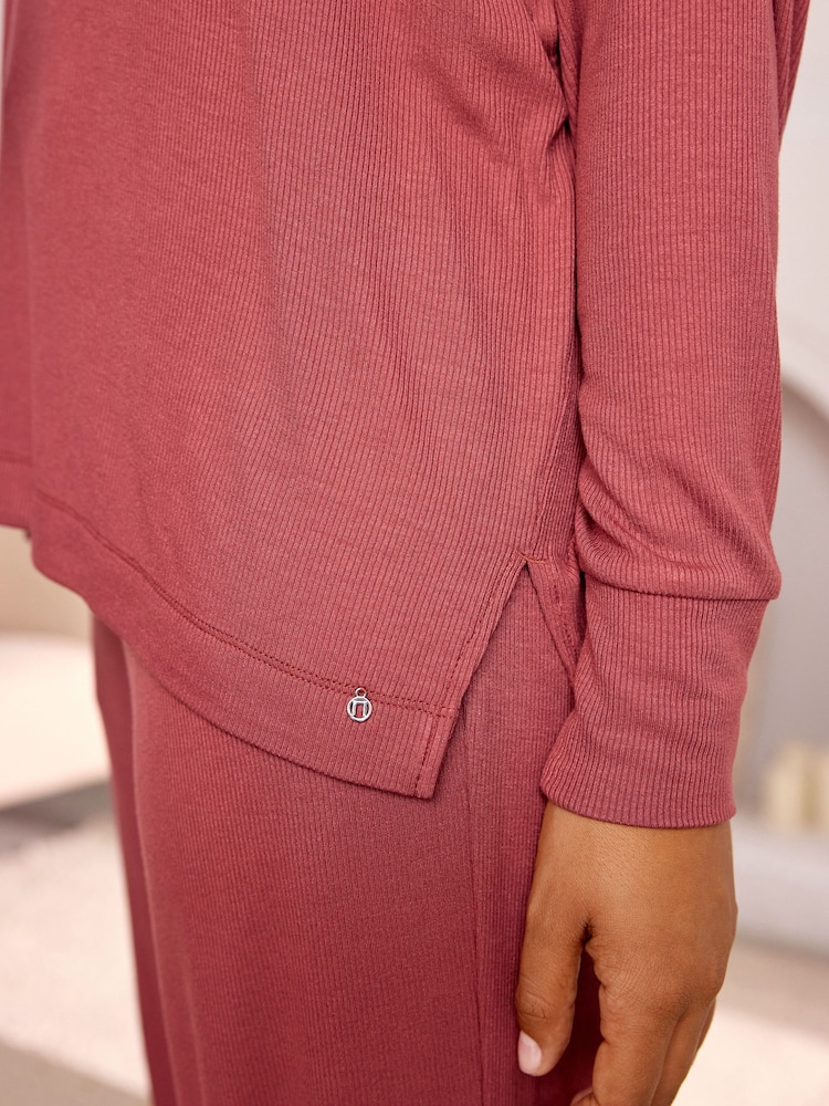 Rosewood Ribbed Long Sleeve Pyjamas - Image 5 of 5