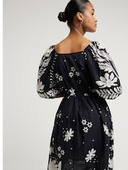 River Island Black Floral Puff Sleeve Maxi Dress - Image 3 of 5