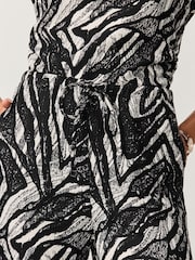 Black/White Print Textured Wide Leg Jersey Trousers - Image 5 of 7
