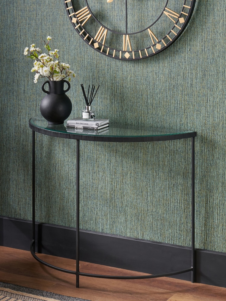 Pacific Glass and Black Metal Half Moon Console Table - Image 1 of 6