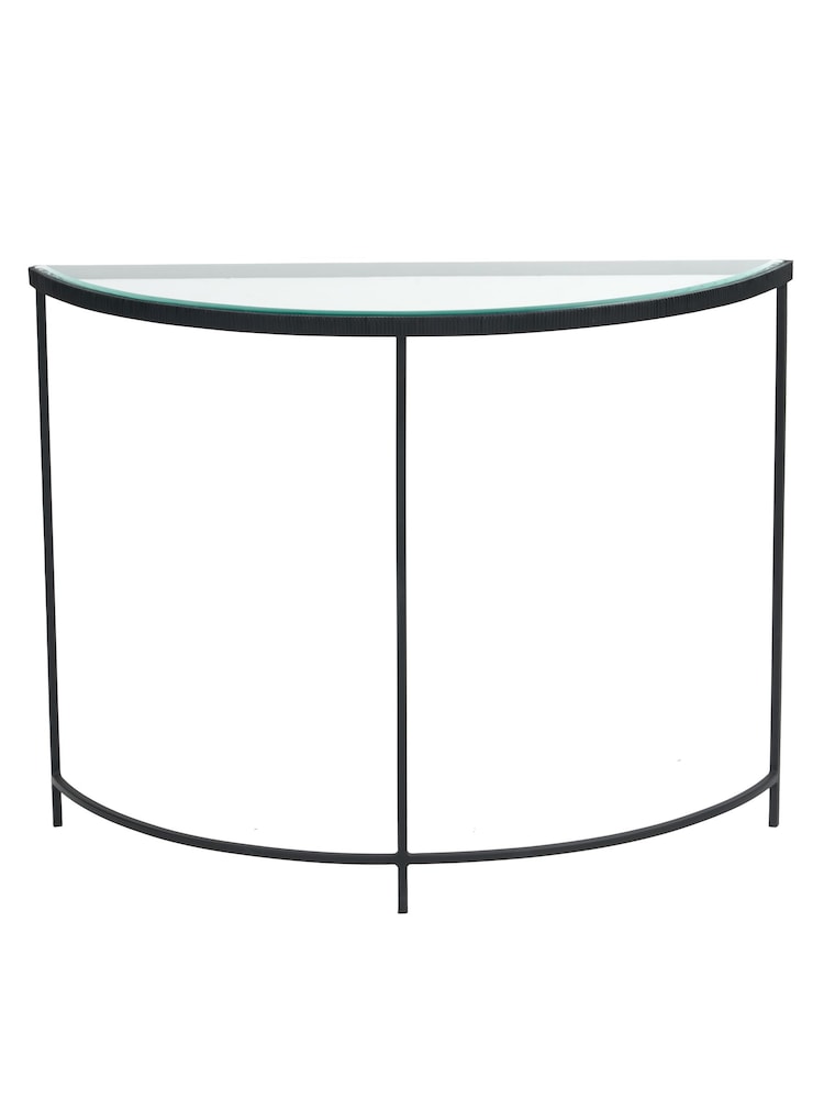 Pacific Glass and Black Metal Half Moon Console Table - Image 2 of 6