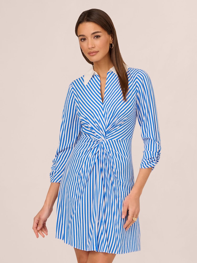 Adrianna Papell Blue Stripe Print Twist Dress - Image 1 of 7