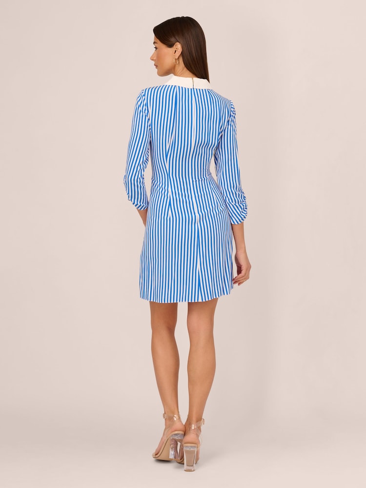 Adrianna Papell Blue Stripe Print Twist Dress - Image 2 of 7