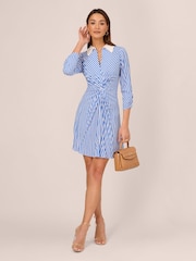 Adrianna Papell Blue Stripe Print Twist Dress - Image 3 of 7
