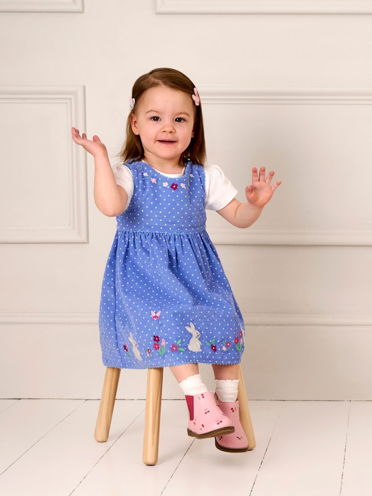 JoJo Maman Bébé Blue Bunny Applique Cord Dress - Image 1 of 6