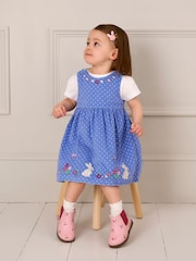 JoJo Maman Bébé Blue Bunny Applique Cord Dress - Image 2 of 6