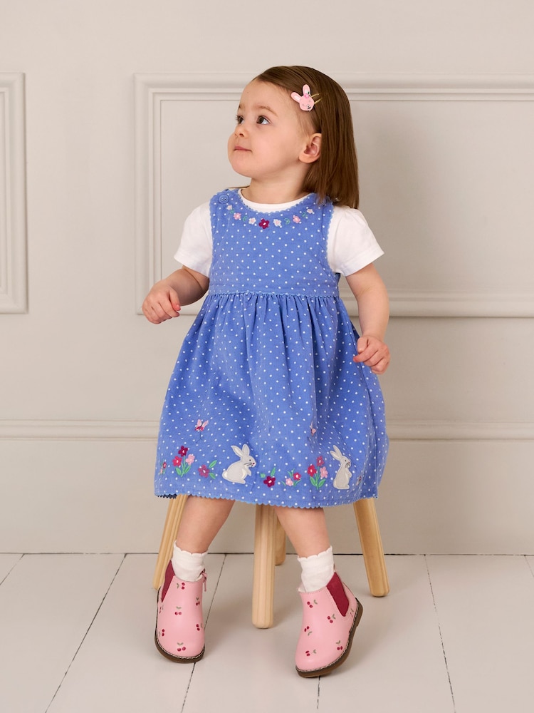 JoJo Maman Bébé Blue Bunny Applique Cord Dress - Image 2 of 6
