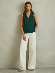Reiss Green Mira V-Neck Shell Top - Image 1 of 5