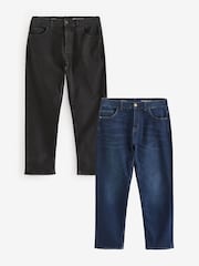 Bleu moyen/noir - Paquet 2 - Straight Fit Classic Jeans extensibles - Image 1 of 13