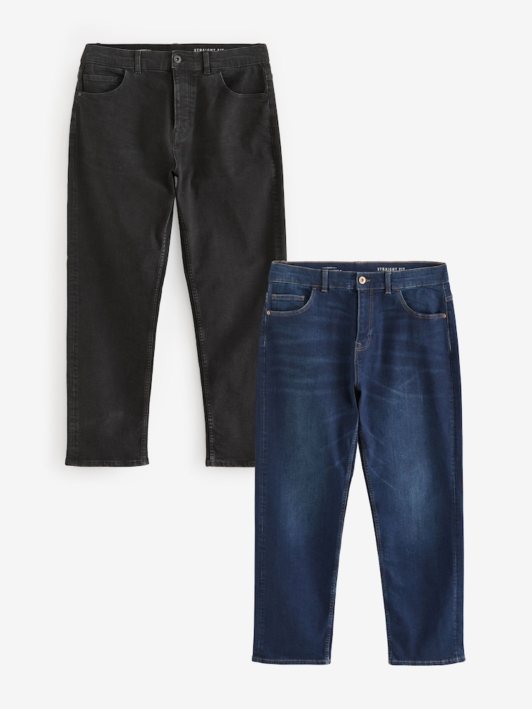Bleu moyen/noir - Paquet 2 - Straight Fit Classic Jeans extensibles - Image 1 of 13