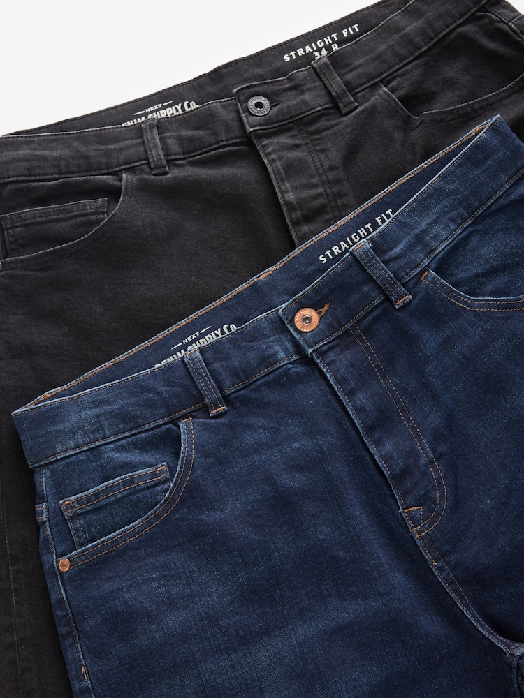 Bleu moyen/noir - Paquet 2 - Straight Fit Classic Jeans extensibles - Image 10 of 13