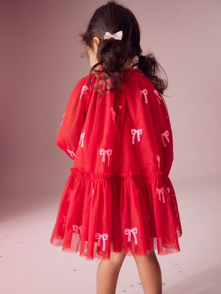 Red Bow Sequin Mesh Party Dress (3mths-8yrs) - Image 2 of 8