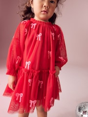 Red Bow Sequin Mesh Party Dress (3mths-8yrs) - Image 3 of 8