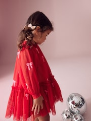 Red Bow Sequin Mesh Party Dress (3mths-8yrs) - Image 4 of 8