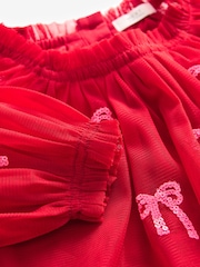 Red Bow Sequin Mesh Party Dress (3mths-8yrs) - Image 7 of 8