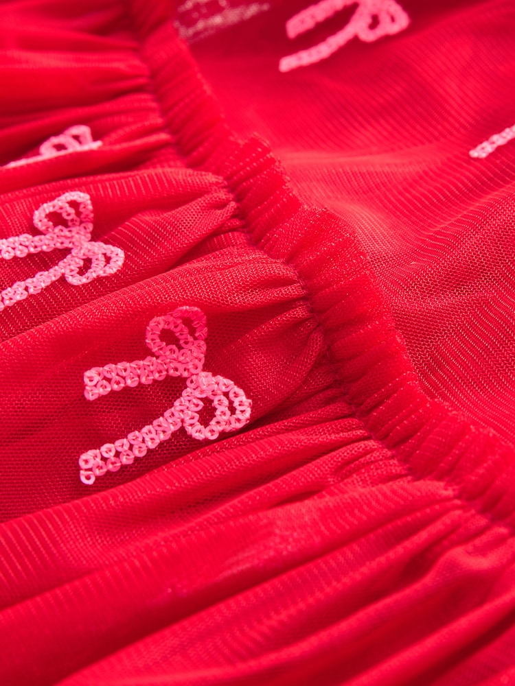 Red Bow Sequin Mesh Party Dress (3mths-8yrs) - Image 8 of 8
