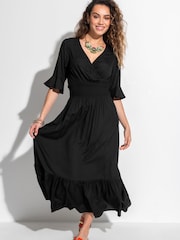 Pour Moi Black Carmen Fuller Bust Elasticated Neckline Midaxi Dress - Image 1 of 4
