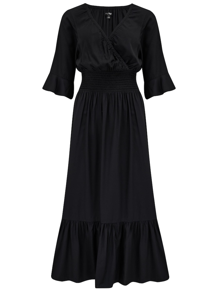 Pour Moi Black Carmen Fuller Bust Elasticated Neckline Midaxi Dress - Image 3 of 4