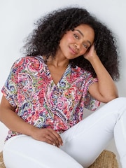 Roman Pink Paisley Shirred Hem Stretch Top - Image 1 of 5