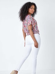 Roman Pink Paisley Shirred Hem Stretch Top - Image 3 of 5