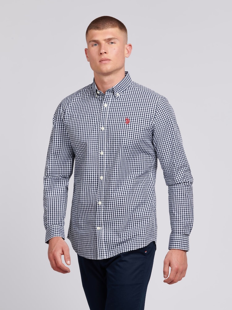 U.S. Polo Assn. Blue Mens 100% Cotton Gingham Shirt - Image 1 of 7