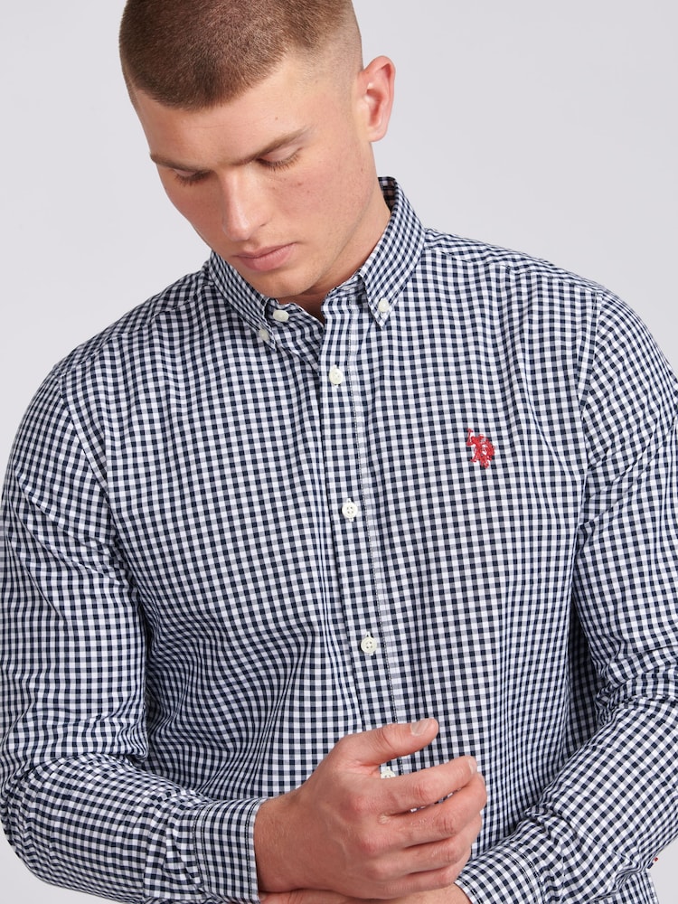 U.S. Polo Assn. Blue Mens 100% Cotton Gingham Shirt - Image 2 of 7
