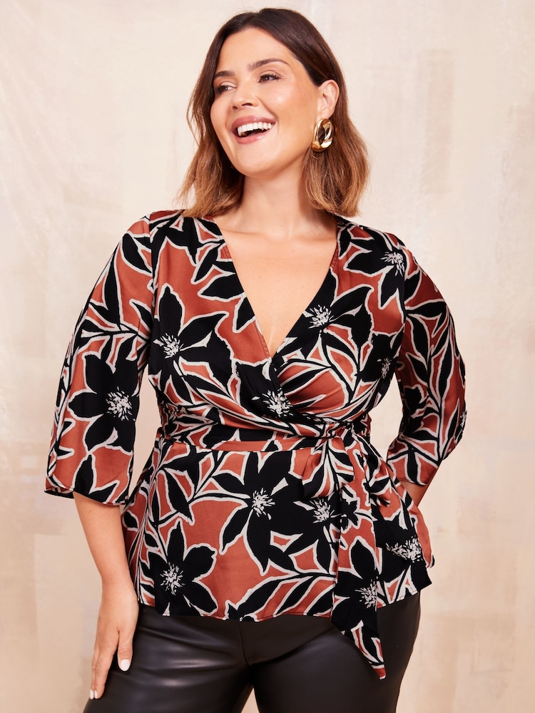 Curves Like These Black Kimono Wrap Blouse - Image 1 of 4