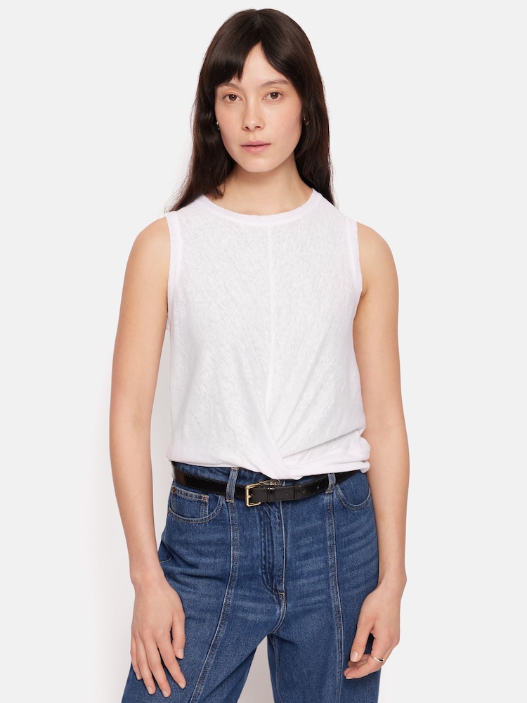 Jigsaw White 100% Linen Twist Front Top - Image 1 of 6