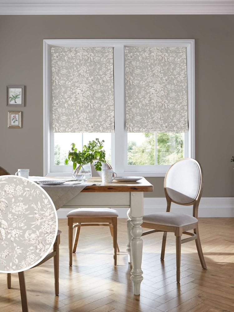 Laura Ashley Dove Grey Heledd Blooms Made to Measure 100% Cotton Roman Blinds - Image 1 of 6