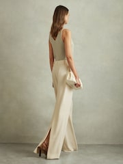 Reiss Cream Solene Wide Leg Split Hem Trousers - Image 1 of 6