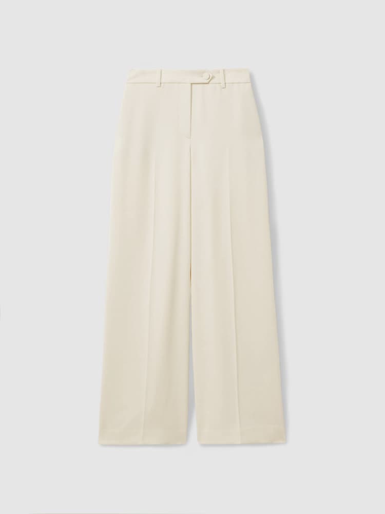 Reiss Cream Solene Wide Leg Split Hem Trousers - Image 2 of 6
