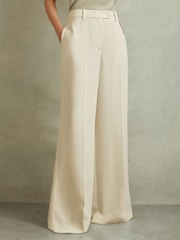 Reiss Cream Solene Wide Leg Split Hem Trousers - Image 3 of 6