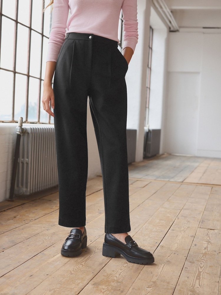 Black Premium Ponte Barrel Leg Trousers With Wool - Image 3 of 8