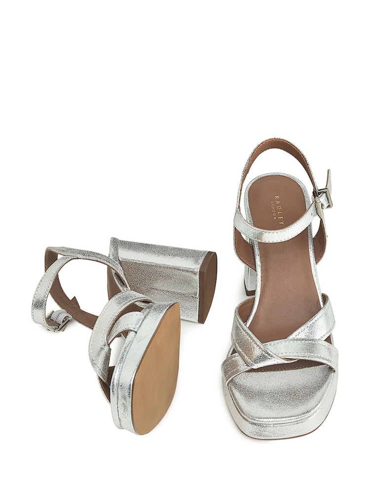 Radley London Silver Archer Street Metallic Cross-Over Platform Heels - Image 4 of 4