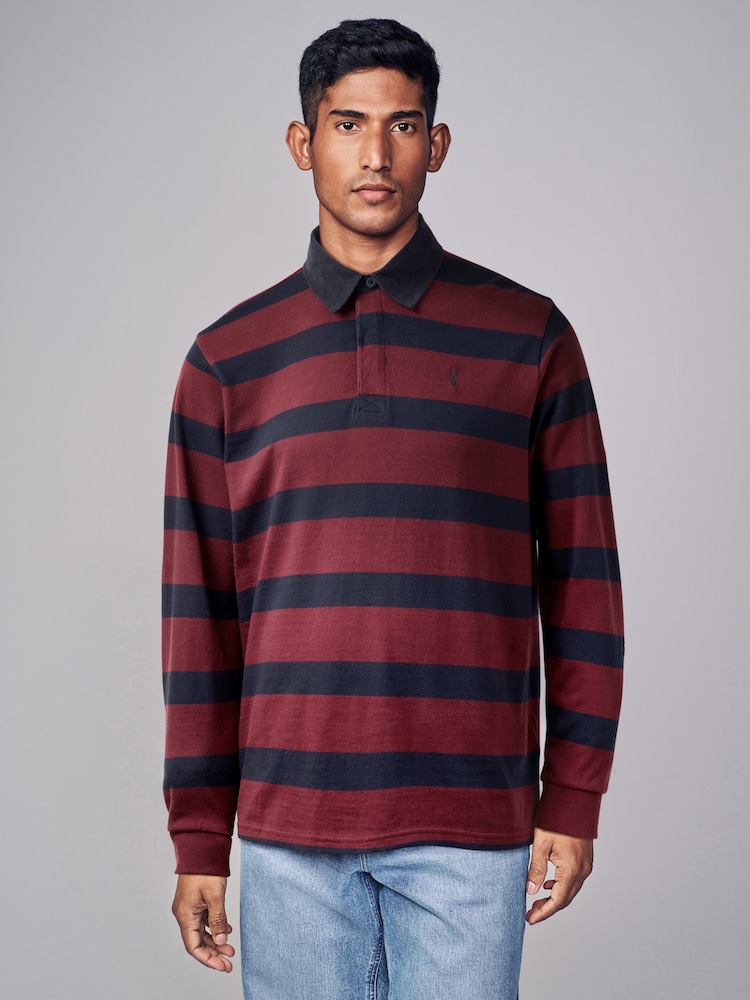 Burgundy Red/Navy Stripe Long Sleeve Rugby Shirt - Image 1 of 7