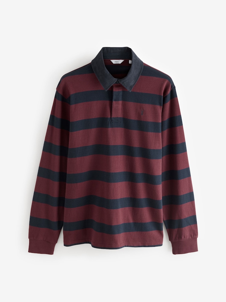 Burgundy Red/Navy Stripe Long Sleeve Rugby Shirt - Image 5 of 7