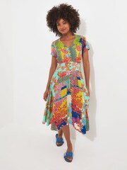 Joe Browns Yellow Patchwork Print Knee Length Godet Panel Dress - Image 1 of 5