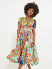 Joe Browns Yellow Patchwork Print Knee Length Godet Panel Dress - Image 2 of 5