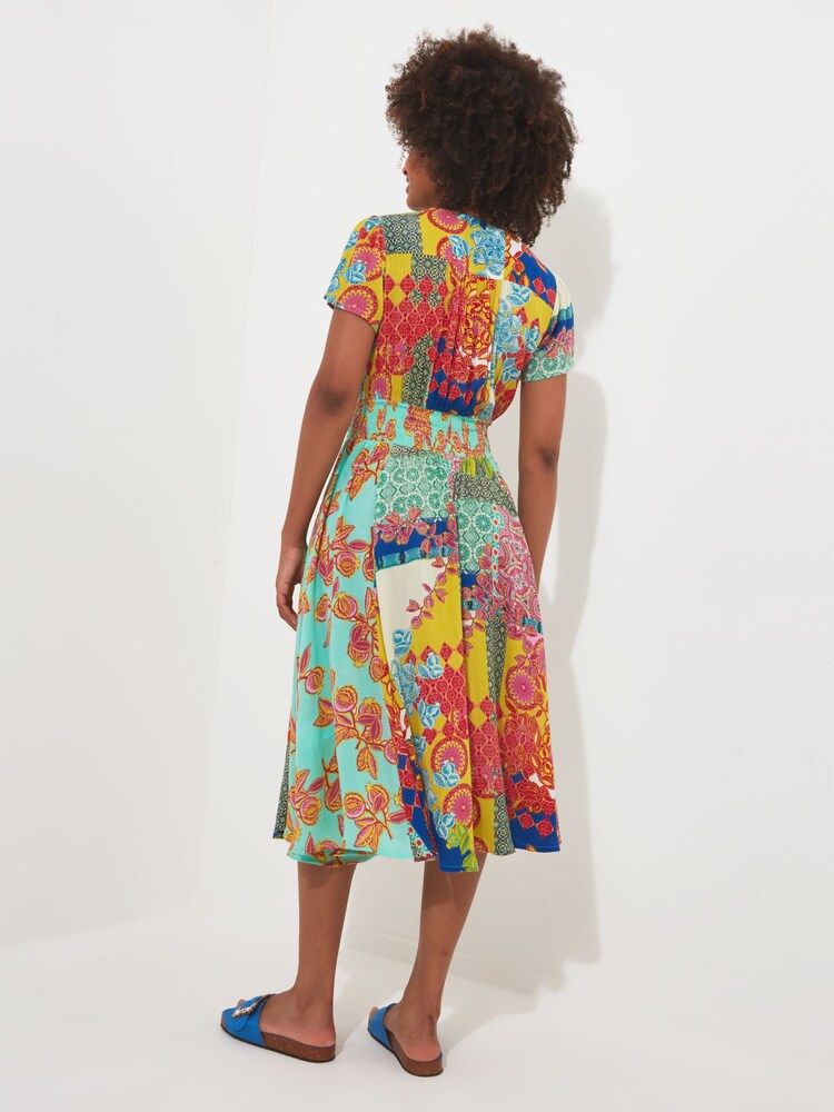 Joe Browns Yellow Patchwork Print Knee Length Godet Panel Dress - Image 3 of 5