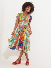 Joe Browns Yellow Patchwork Print Knee Length Godet Panel Dress - Image 4 of 5