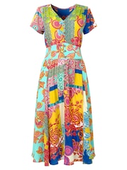 Joe Browns Yellow Patchwork Print Knee Length Godet Panel Dress - Image 5 of 5