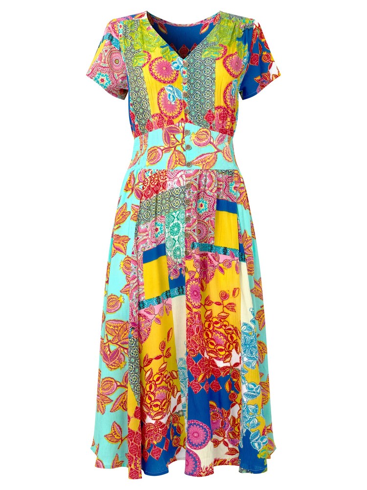 Joe Browns Yellow Patchwork Print Knee Length Godet Panel Dress - Image 5 of 5