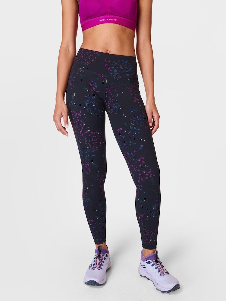 Sweaty Betty Black Floral Stroke Print Full Length Power Workout Leggings - Image 1 of 9