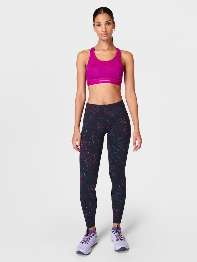 Sweaty Betty Black Floral Stroke Print Full Length Power Workout Leggings - Image 3 of 9