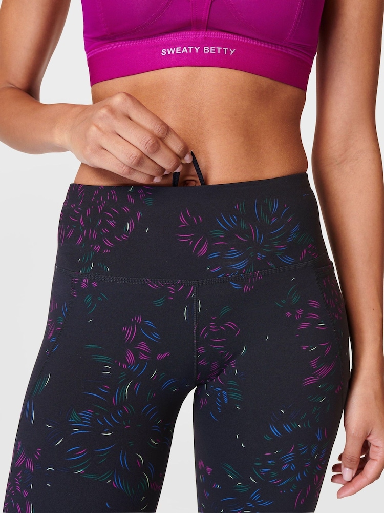 Sweaty Betty Black Floral Stroke Print Full Length Power Workout Leggings - Image 6 of 9