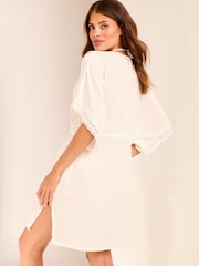 Lipsy White Lace Trim Kaftan Cover Up - Image 3 of 4
