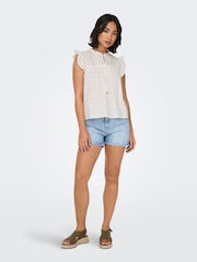 ONLY White 100% Cotton Broderie Frill Tie Front Blouse - Image 4 of 8