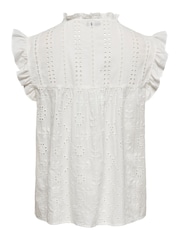 ONLY White 100% Cotton Broderie Frill Tie Front Blouse - Image 8 of 8