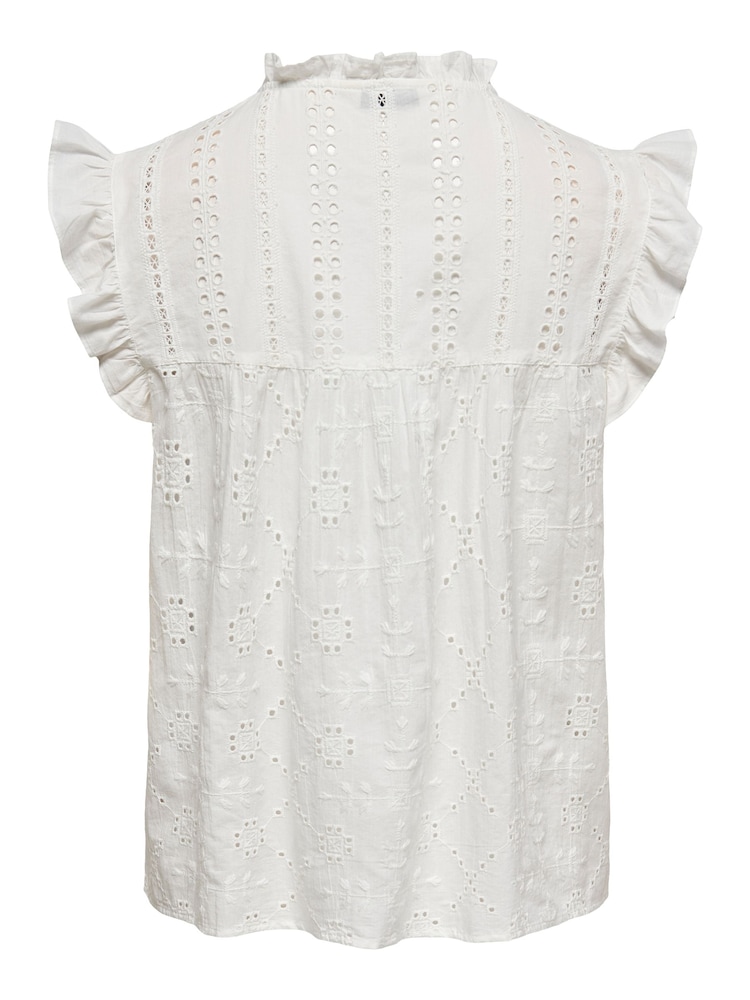 ONLY White 100% Cotton Broderie Frill Tie Front Blouse - Image 8 of 8 ONLY White 100% Cotton Broderie Frill Tie Front Blouse - Image 8 of 8