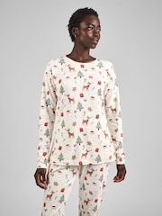 JoJo Maman Bébé Cream Womens Christmas Print Pyjamas Set - Image 1 of 4